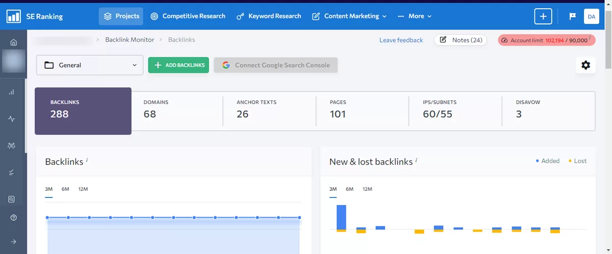 SE Ranking Backlink Analysis