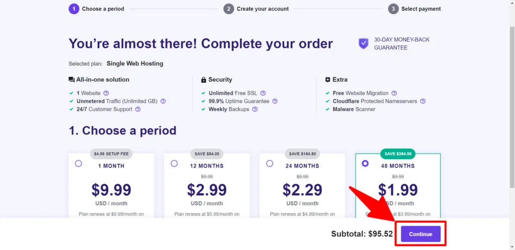 Account setup on Hostinger Hosting